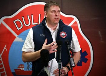 Duluth Fire chief Shawn Krizaj answered several questions from the local media during a press event on Wednesday afternoon. Howie Hanson / Duluth Times